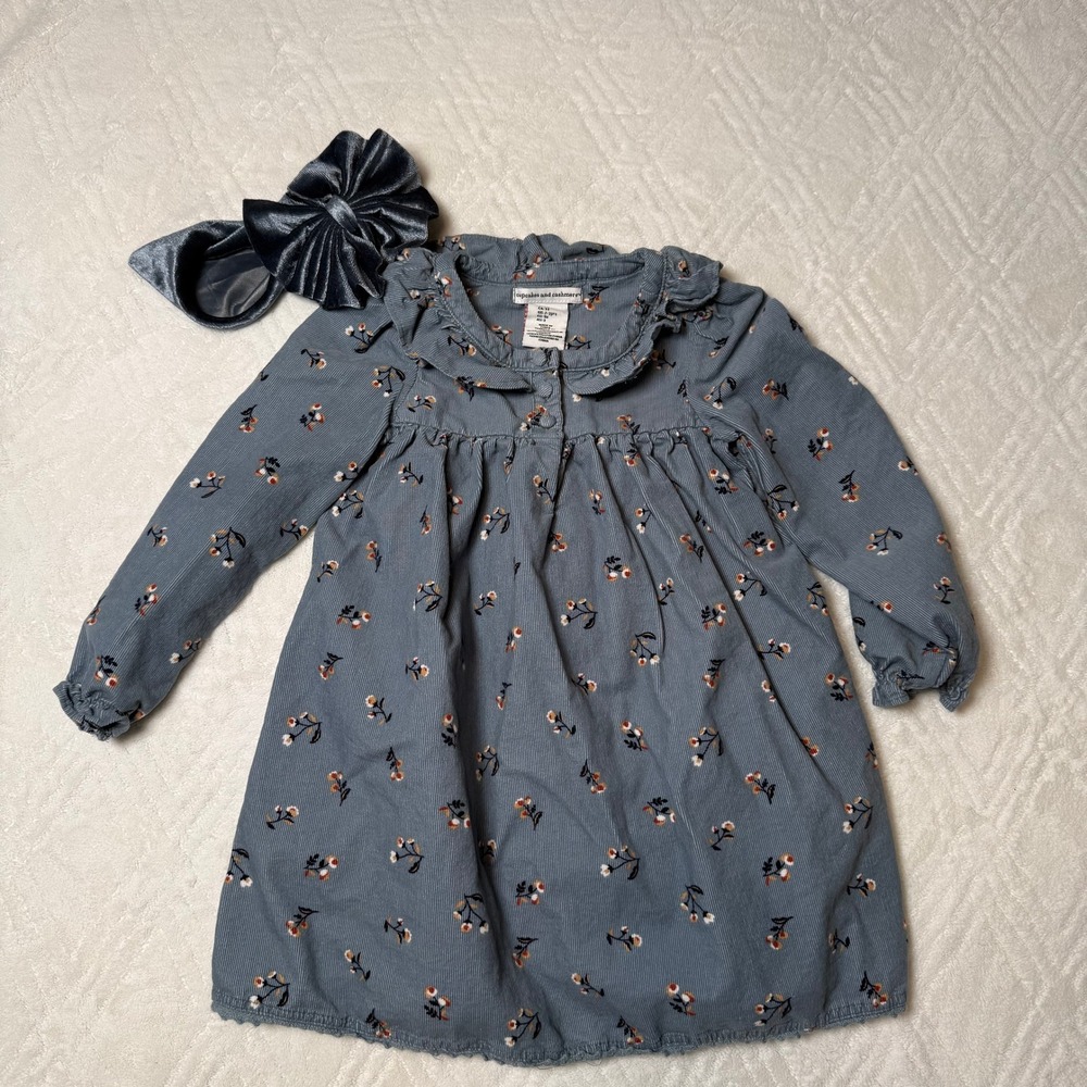 Cottagecore Floral Cupcakes & Cashmere Girls Corduroy Dress 3T Ruffle Collar